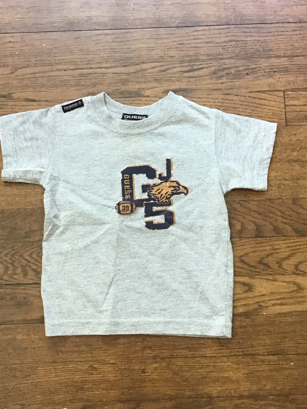 GUESS Light Gray Tee with Navy and Gold Eagle Graphic